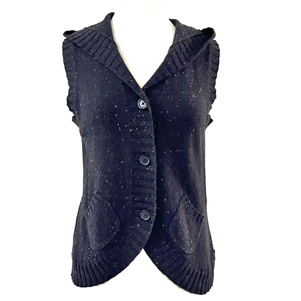 Womens Woolrich Hooded Three Buttoned Ramie Blend Sweater Vest